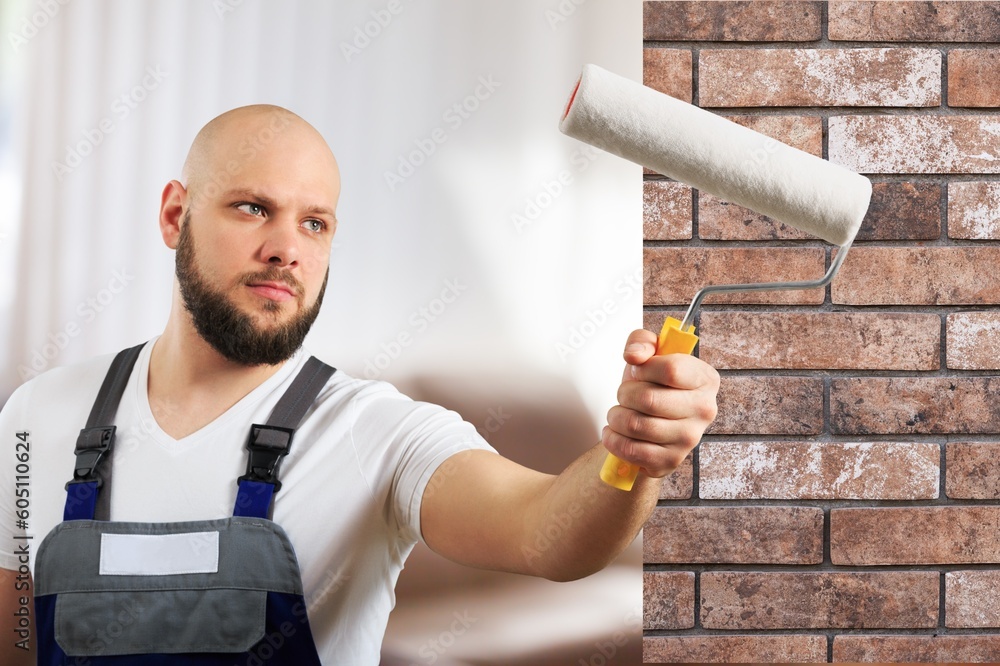 Portrait of a young person repairing in apartment, Portrait of a young person repairing in apartment,