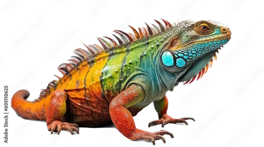 Obraz premium an Iguana side view, in an isolated and transparent PNG in a Nature-themed, photorealistic illustration. Generative ai
