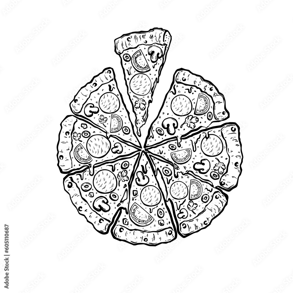 Italian pizza vector illustration. Hand drawn sketch pizza. Italian ...