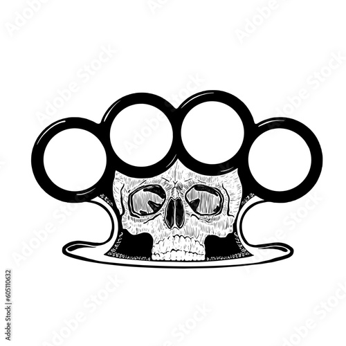 brass knuckles silhouette with skull vector illustration on white isolated background vector 10 eps