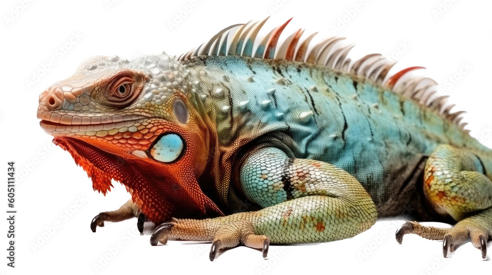 an Iguana side view, in an isolated and transparent PNG in a Nature-themed, photorealistic illustration. Generative ai