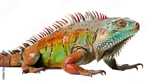 an Iguana side view  in an isolated and transparent PNG in a Nature-themed  photorealistic illustration. Generative ai