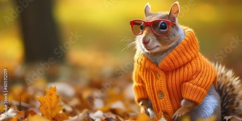 squirrel at autumn season with generative ai