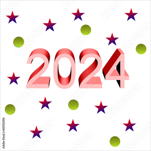 2024 Happy New Year trending logo design. 2024 colored number design template. 2024 typography symbol Happy New Year. Vector illustration with labels trendy and fashionable colors.