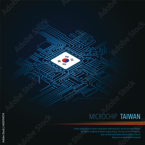 Electric circuit perspective Korea blue microchip