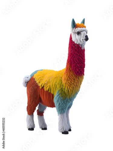 Happy young alpaca isolated on transparent background. Generative AI