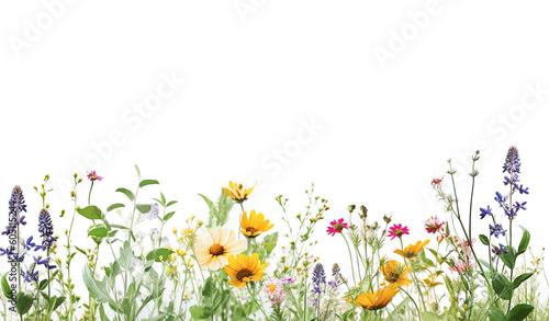 AI generative. Border of meadow wildflowers on white
