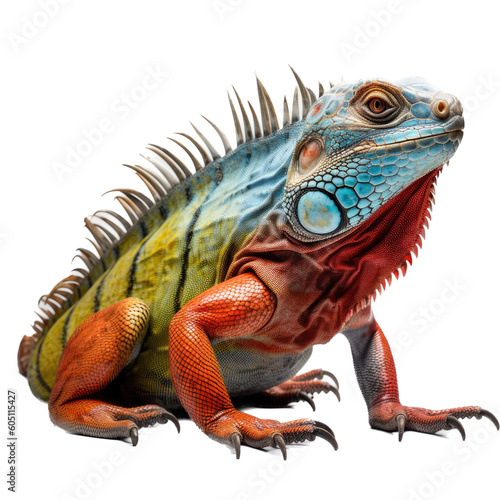an iguana colorful portrait  arboreal lizards  herbivores  Pet-themed  photorealistic illustrations in a JPG. Generative ai