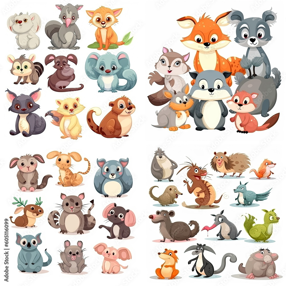 Fototapeta premium Cartoon character of animal collection on white background