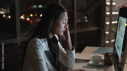 Businesswoman hard working to late night and work overtime at office. Manager assigns task after timeout of work. Concept of business management, assignment job late and working overtime.