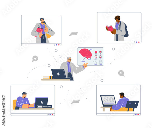 Online medical webinar or academic education banners set, flat vector isolated.