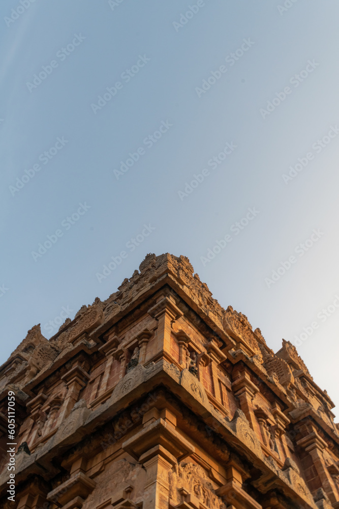Earth worm view of Tanjore Brihadeeswara temple Tower.