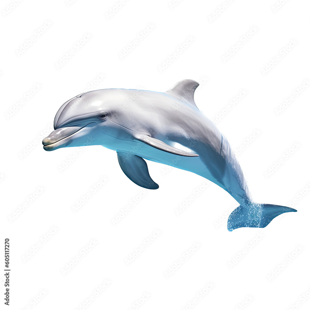 Fototapeta premium a Bottlenose Dolphin, jumping, Aquatic-themed, square format, photorealistic illustrations on a transparent background cutout in PNG. generative ai