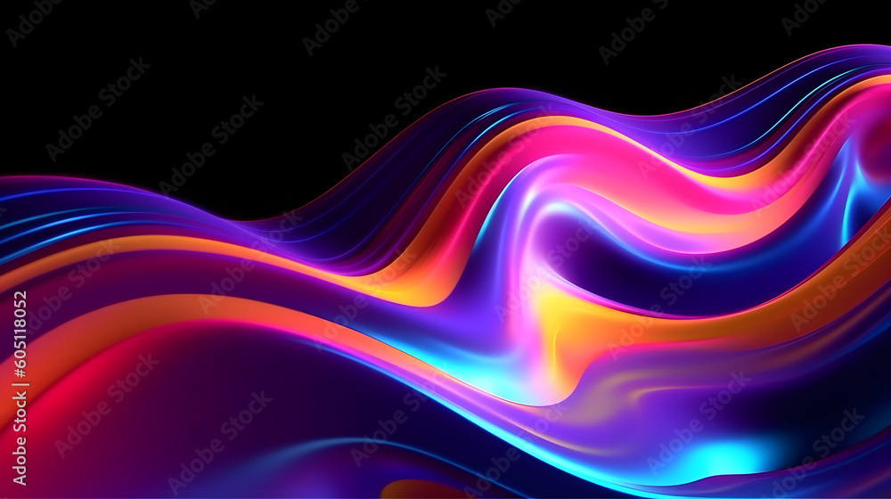 Abstract fluid 3d render holographic iridescent neon curved wave in ...
