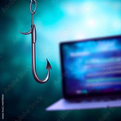 a fishhook with laptop 