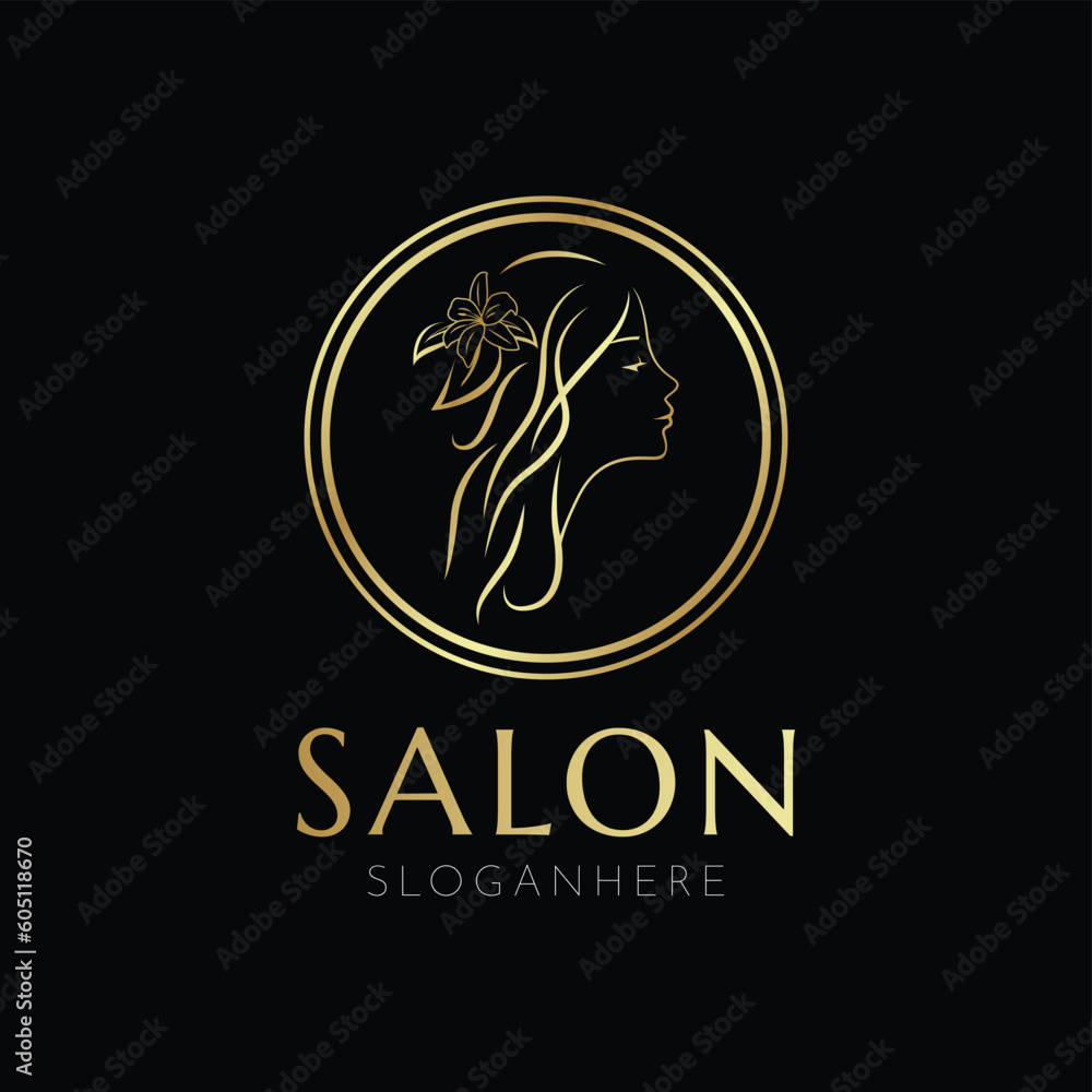 create an elegant business logo salon design with  illustration of a beautiful woman, illustration of a person