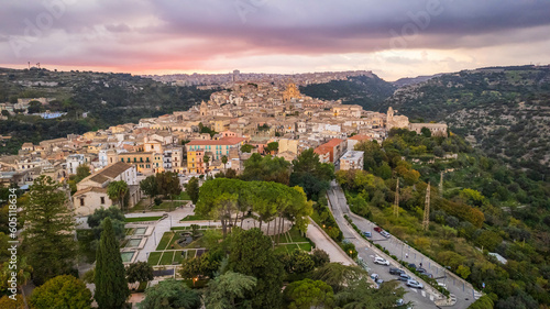 Aerial View of Ragusa Ibla at Sunset, Sicily, Italy, Europe, World Heritage Site