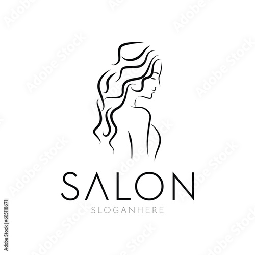 create an elegant business logo salon design with  illustration of a beautiful woman, illustration of a person