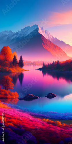 Breathtaking Fantasy Vibrant Color Mountain generated by AI