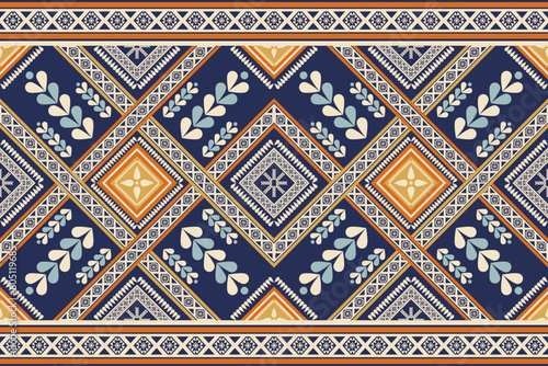 Colorful ethnic border geometric pattern. Vector ethnic embroidery geometric square overlapping seamless pattern. Colorful ethnic pattern use for textile border, runner decorative, carpet, rug, etc.
