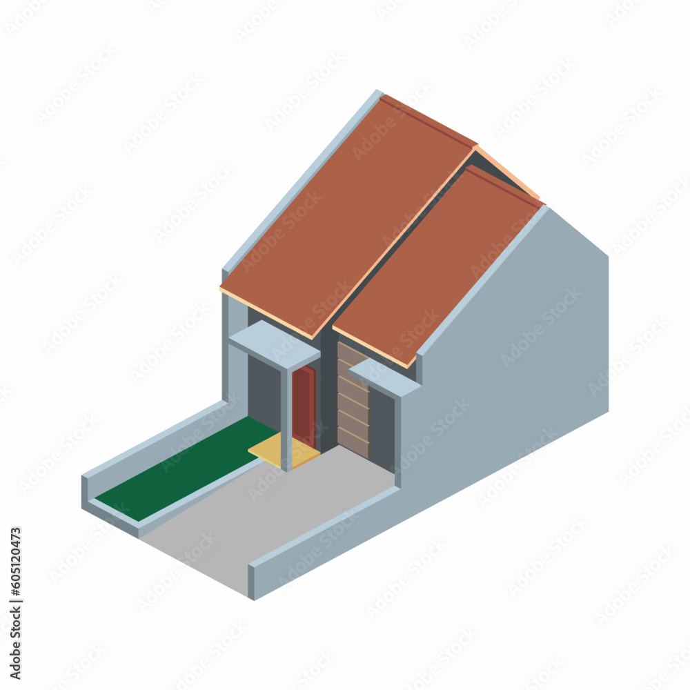 Isometric vector illustration of tiny house with carport. Isometric vector illustration of tiny house with carport.