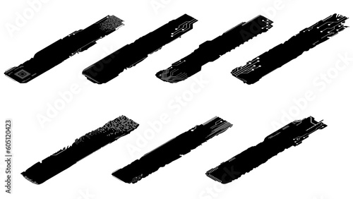 Set of Isometric silhouettes rectangular design elements in tech style isolated on white. Tech plates with copy space. Vector clipart.