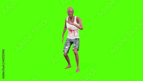 Zombie Resurrected Green Screen Animation 3D Rendering.