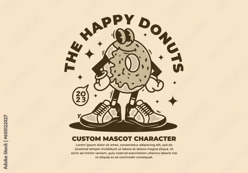 Vintage mascot character of donuts