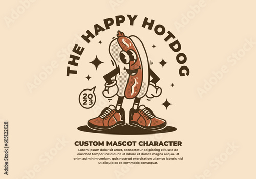 Vintage mascot character of hotdog