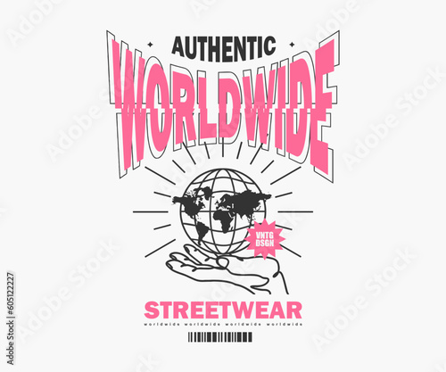 Aesthetic worldwide streetwear apparel t shirt design, vector graphic, typographic poster or tshirts street wear and Urban style