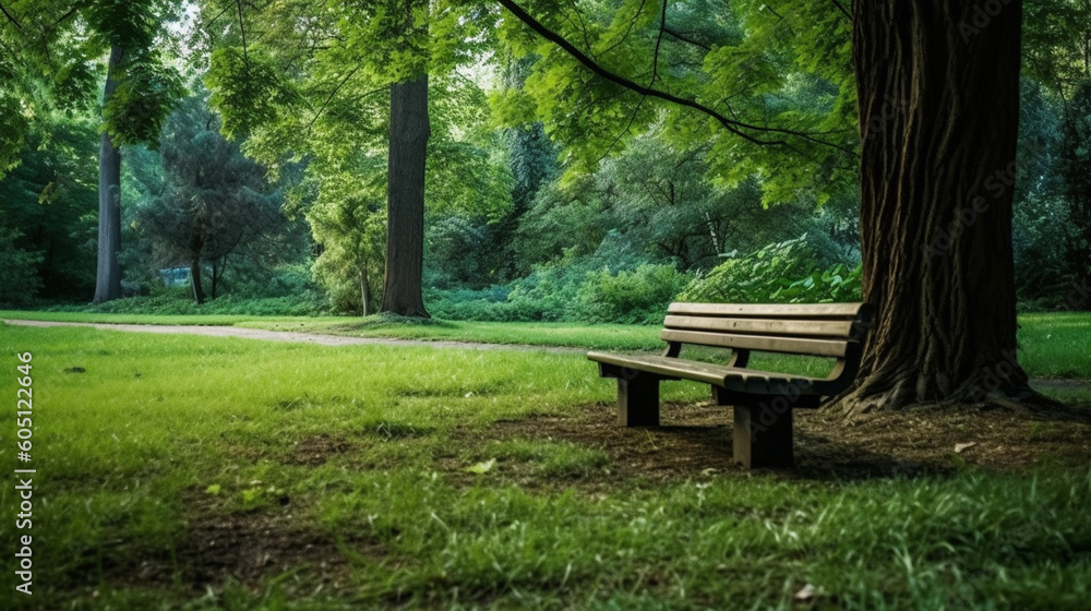 A park bench in the sunlight with the sun shining on the grass. A park bench in the sunlight with the sun shining on the grass.