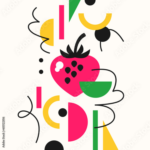 Vector graphics in a minimalistic style with geometric elements. Illustration of a strawberry in a flat style.