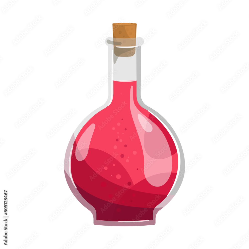Alchemy. Magic potion in glass flask with cork. Vector illustration in cartoon style. Witchcraft. Poison Alchemy. Magic potion in glass flask with cork. Vector illustration in cartoon style. Witchcraft. Poison