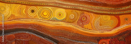 Abstract theme of Australian Indigenous Aboriginal art. Represent style and dot painting techniques. Cultural, traditional art concept.AI abstract image.	
