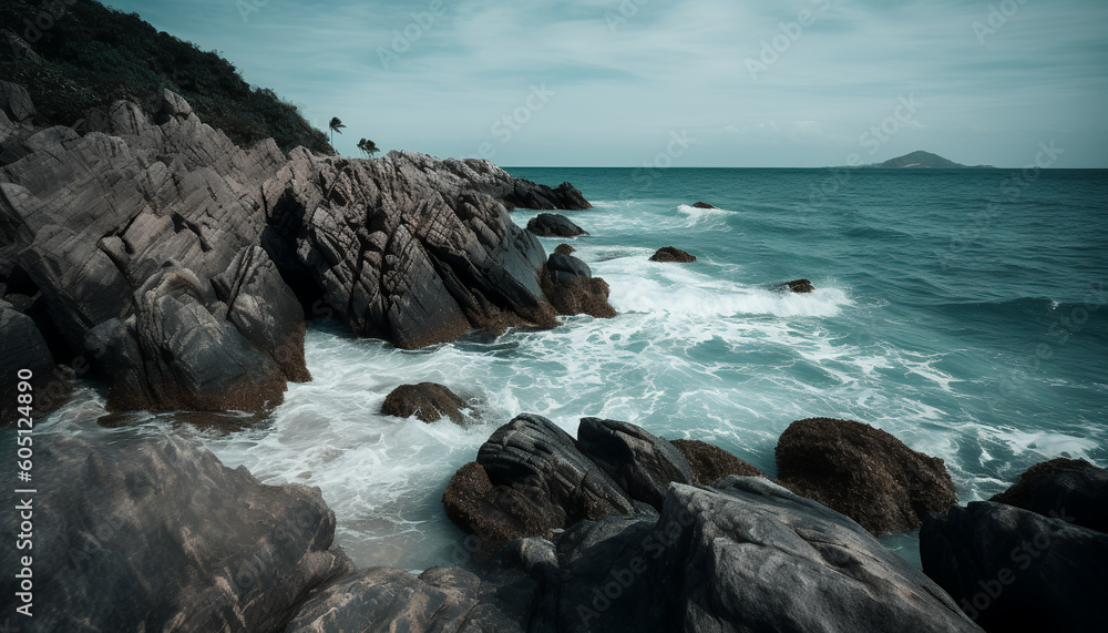 The Ocean's Embrace near a Rocky Cliff, a Captivating Ode to Pentax Espio Mini