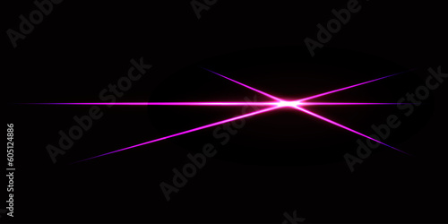Pink intersecting laser beams, glowing stripes. Abstract vector illustration isolated on black background.