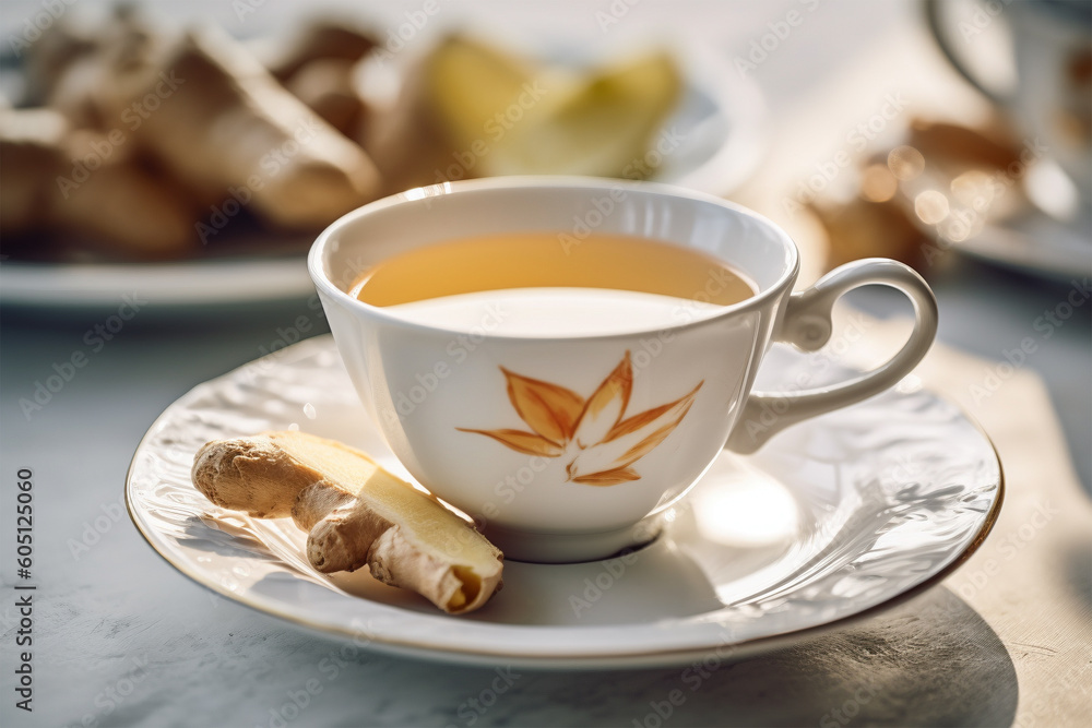 Cup of healthy ginger tea. Generative AI illustration Cup of healthy ginger tea. Generative AI illustration