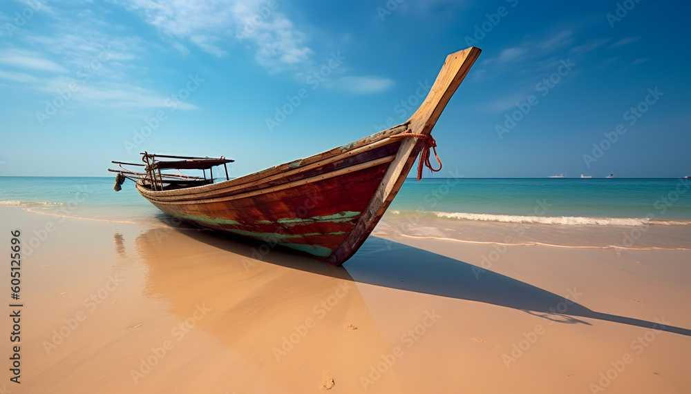 At Gongbi Beach, an enchanting fusion of colors and textures unfolds before your eyes. The beach, adorned with grains of golden sand, unveils a scene where a solitary boat gently sways.