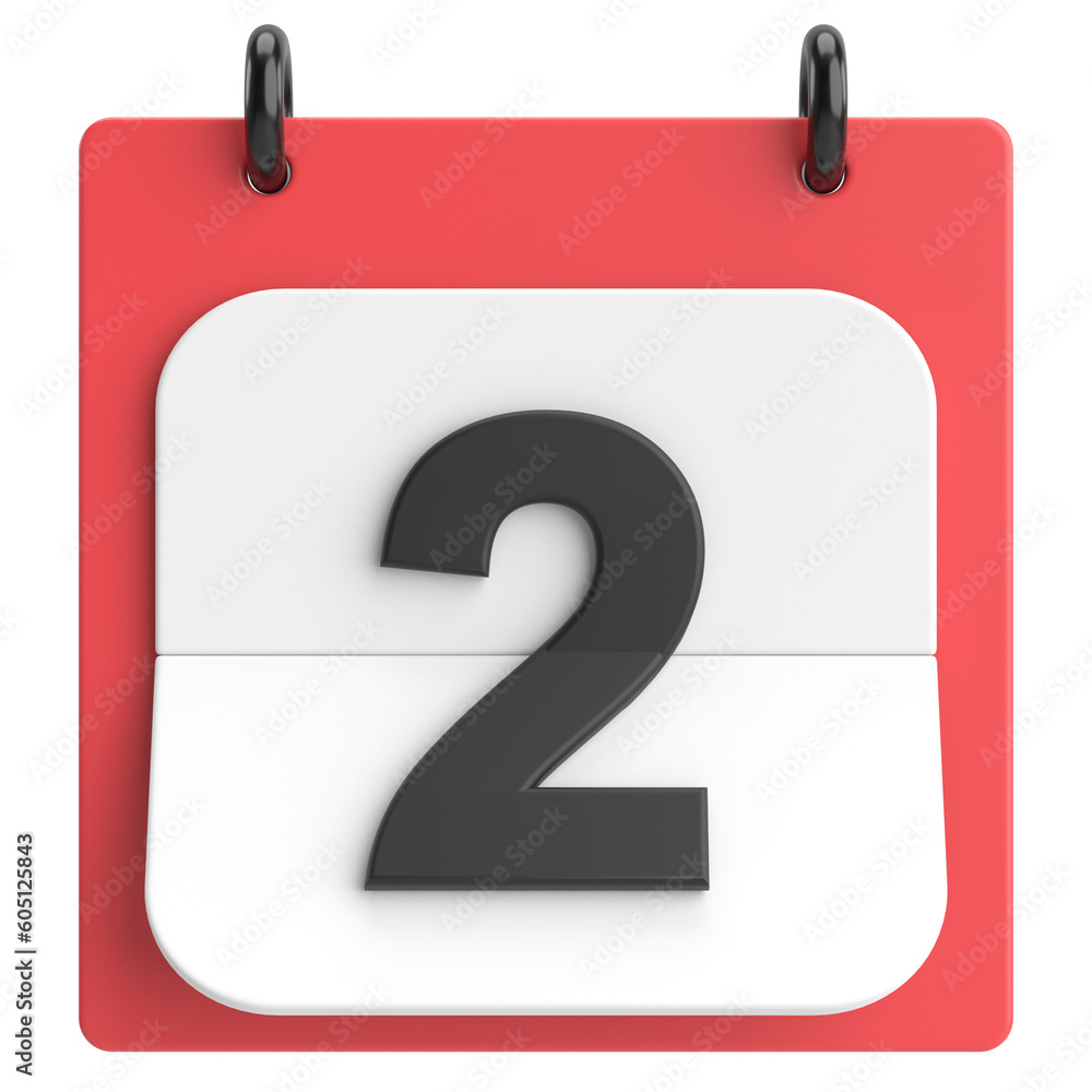 2nd. Second day of month. Calendar. 3D illustration.