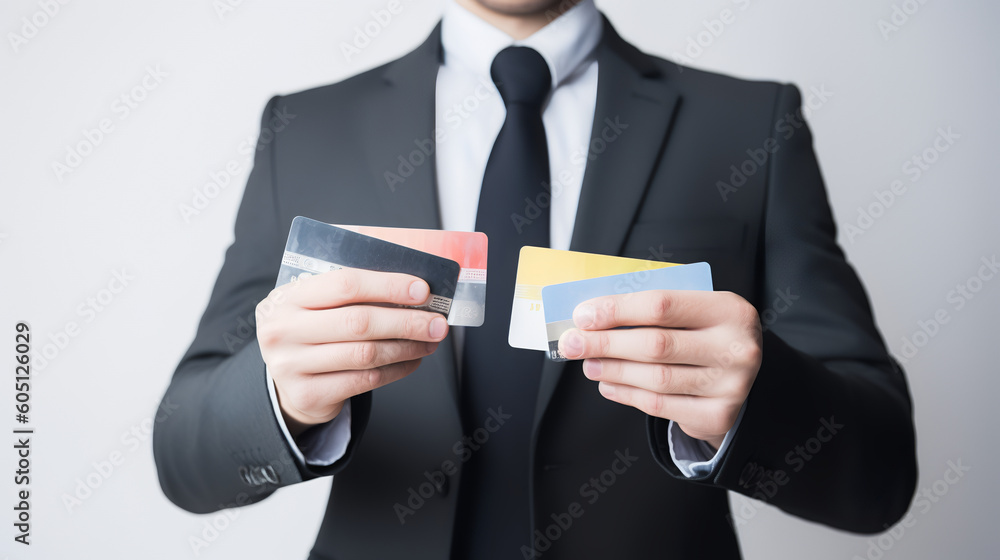 Businessman in a suit holding colored credit cards , In the realm of transactions and financial dreams,
A businessman stands tall Businessman in a suit holding colored credit cards , In the realm of transactions and financial dreams,
A businessman stands tall