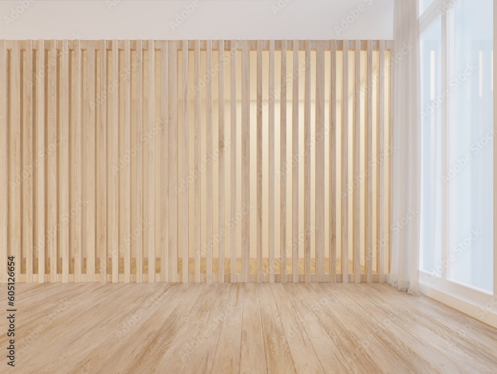 Empty room interior minimal style. There is a slat separating the back room. to make a private corner.3d rendering Empty room interior minimal style. There is a slat separating the back room. to make a private corner.3d rendering