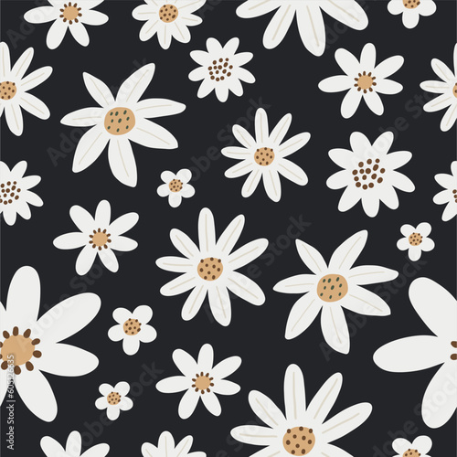 Cute Simple Flowers - flat illustration in modern style. Vector illustration with flowers  leaves. Seamless pattern