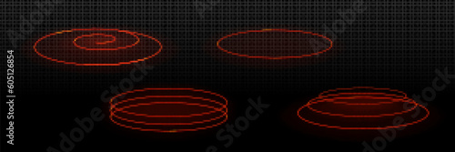 Microwave oven warm effect side view isolated set with red gradient. Various hot realistic heating spiral element. Circle burner cooktop surface temperature control transparent png on black background