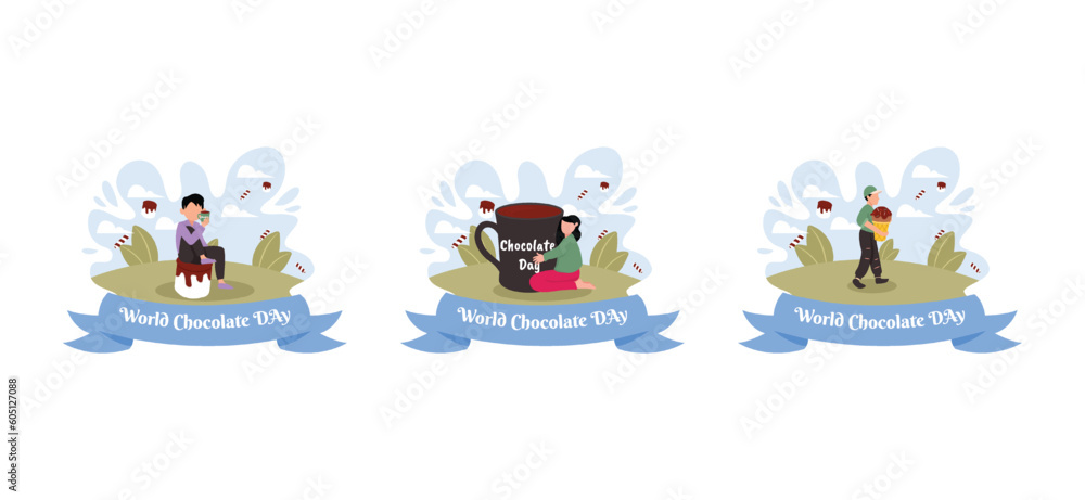 Obraz premium Flat Bundle World Chocolate Day Design Illustration