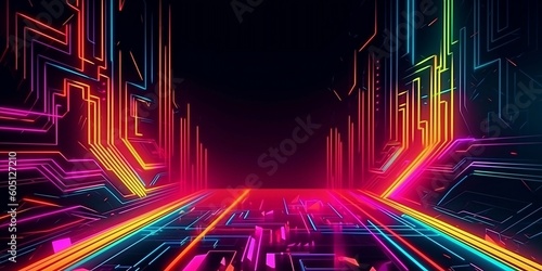 Abstract background with interlaced digital glitch and distortion effect. Futuristic cyberpunk design. Retro futurism, webpunk, rave 80s 90s cyberpunk aesthetic techno neon colors. generative ai