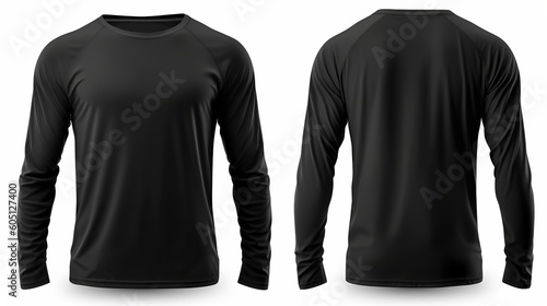 Black long sleeve t shirt front and back view isolated on white background. 