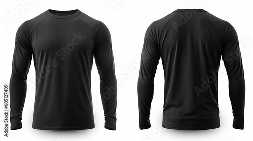 Black long sleeve t shirt front and back view isolated on white background. 