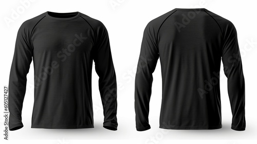 Black long sleeve t shirt front and back view isolated on white background. Generative AI
