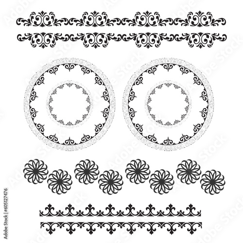 Calligraphic ornament set. Vintage Decorations. Vector isolated illustration. Set of hand drawn vector line border. Lines, borders, underline pencil strokes, drawing dividers. Doodle design
