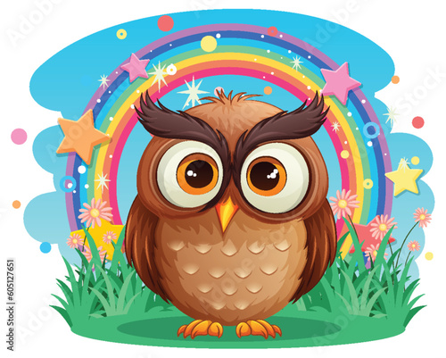 Cute owl cartoon character at the garden cartoon